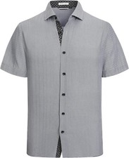 Mens Printed Dress Shirt Short Sleeve Stretch Wrinkle Resistant Button Down Top