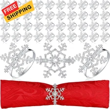 Patelai 12 Pieces Snowflake Napkin Rings Thanksgiving Christmas Silver 