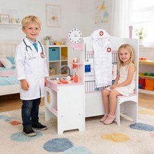 Kids Doctor Play Set w/Faucet Sink ECG Monitor Body Parts Diagram Clock
