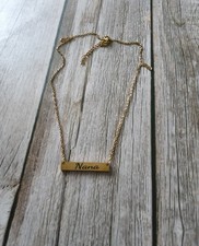 Stainless Steel  Gold Engraved NANA Bar Neckl...