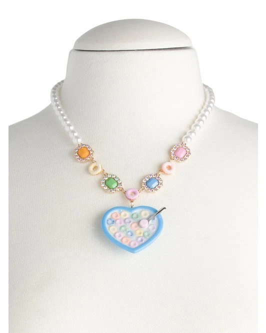 NUEVO CON ETIQUETAS Betsey Johnson Tazón y cuchara de cereal en forma de corazón con collar de perlas de imitación Foto 2 de 2
