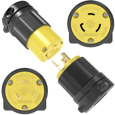 NEMA L6-20 Plug and Connector Set Industrial Grade 20 Amp 250 V