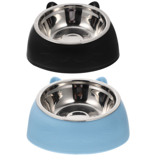  2 Pcs Pet Cat Bowl Stainless Steel Raised Food Dish Elevated - Picture 1 of 12