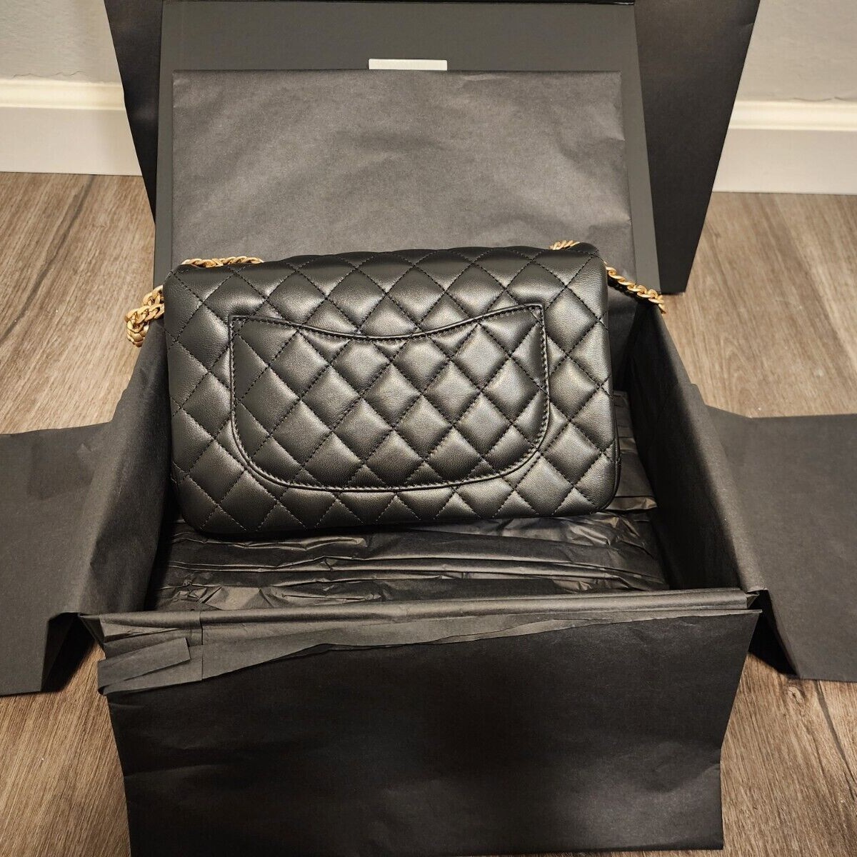 NEW CHANEL 23S Black Lambskin Small Flap with Adjustable Charm Handle w/ receip image 10