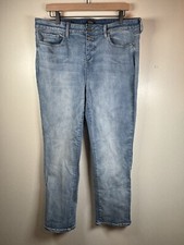 NYDJ Jean Size 14 Sheri Slim Light Wash Stretch Blue Denim High Waist Button Fly