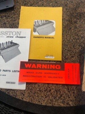 HESTON STRAW CHOPPER PARTS LIST & OWNERS MANUAL