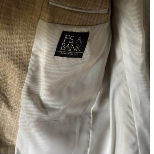 NEW Jos. A. Bank Linen & Cotton Sport Coat 44R Beige & Blue Check Two Button - Picture 8 of 15