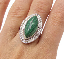 925 Sterling Silver Cabochon Cut Malachite Solitaire Ring Sz 7 RG3199