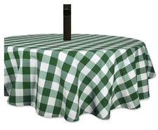 Carnation Home Fashions Green Check Vinyl Umbrella Patio Tablecloth - 70" Round
