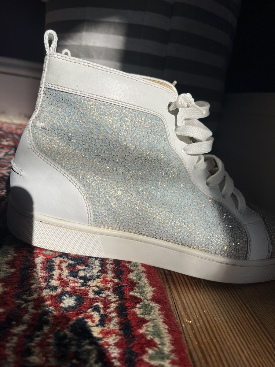 Mens Christian Louboutin White Leather Swarovski Strass Sneakers