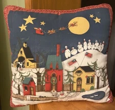 Wilson & Wilson Americana Folk Art Winter Christmas Pillow Scenic 16 X 16