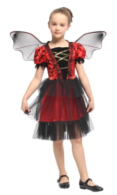 Fledermaus Hexe Vampir Halloween Kostüm Kleid für Mädchen Gothic Magisch Komplett Outfit