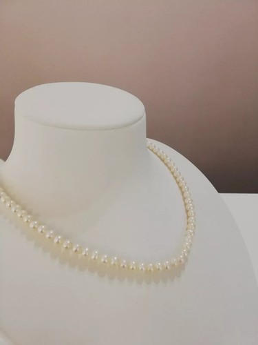 COLLANA Di Perle COLTIVATE ACQUA DOLCE 6,5/7 mm KIOTO Oro Bianco 9 Karati 375% - Foto 2 di 6