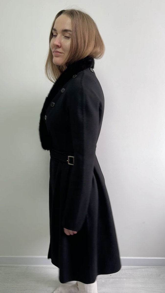Womens CHRISTIAN DIOR Cashmere Mink Fur Trim Black Long Coat Womens CHRISTIAN DIOR Cashmere Mink Fur Trim Black Long Coat