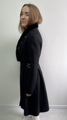 Womens CHRISTIAN DIOR Cashmere Mink Fur Trim Black Long Coat