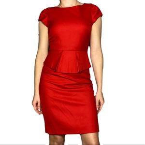 red peplum dress with sleeves