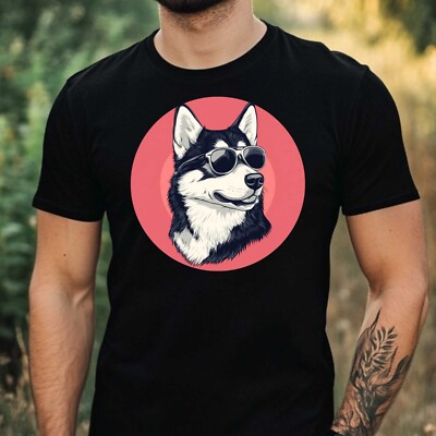 Mens Husky Sunglasses Cotton T-Shirt Size XS to 5XL