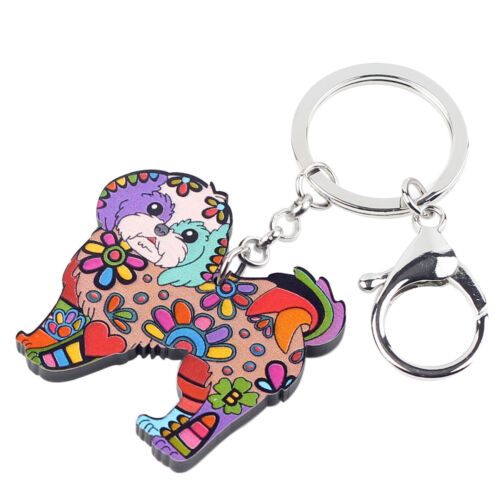 Acrylic Floral Yorkshire Terrier Dog Keychains Purse Key Ring Pets Charms Gifts - Picture 2 of 11