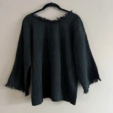 Isabel Marant Etoile Silk Top Black Textured  Fringe Trim Size 38 US 8