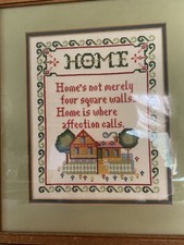 VTG CROSS STITCH PICTURE Home Cottage Core Country Needlecraft Framed Matted