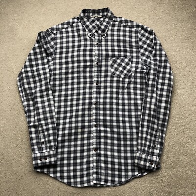 NN07 Men s Button Down Check Plaid Cotton Flannel Shirt Black White Size M