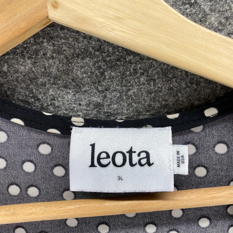 Leota Dress Women L Large Black Polka Dot V-Neck Long Sleeve Shift Midi Casual - Image 3 of 4