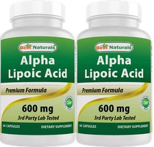 2 Pack Best Naturals alpha lipoic acid 600 mg 60 capsules-  ALA Antioxidants