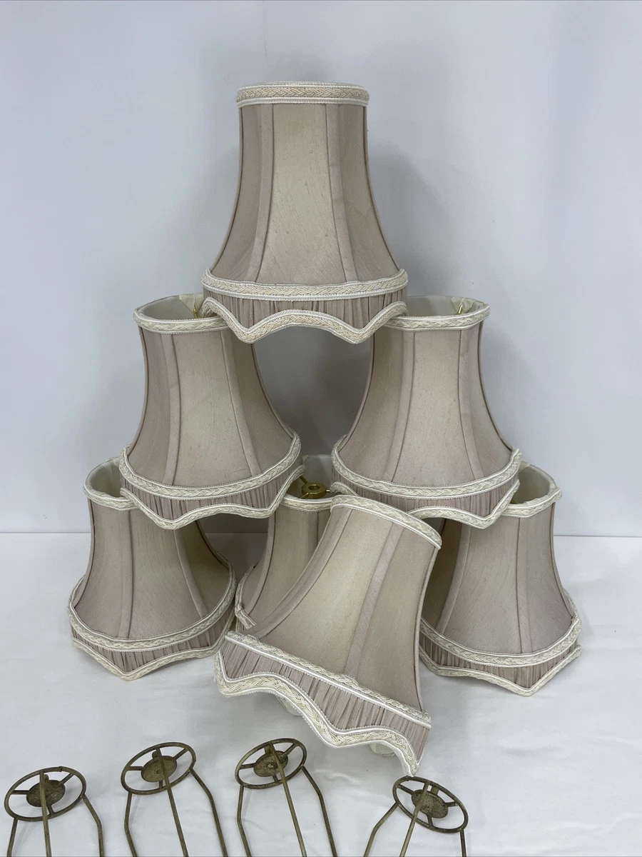 Set 7 Large Chandelier Lamp Shades French Champagne Beige Taupe Faux Silk 7x7.5