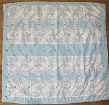 Vintage Handmade Crib Quilt Baby Blanket Hand Yarn Tied Teddy Bear Balloons