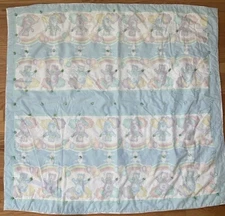 Vintage Handmade Crib Quilt Baby Blanket Hand Yarn Tied Teddy Bear Balloons