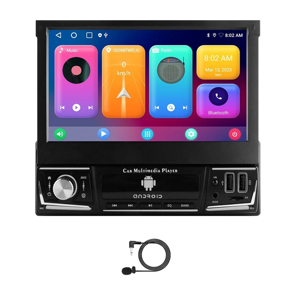 Single 1 DIN Android 12 Car Stereo CarPlay GPS Navigation Flip Up Radio WiFi RDS - Image 4 of 4