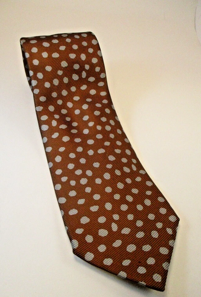 Мужской галстук Sulka 100% шелк сделано во Франции коричневый с серебряными точками 58 дюймов - 3 дюйма 3/4 винтажный - Изображение 2 из 4