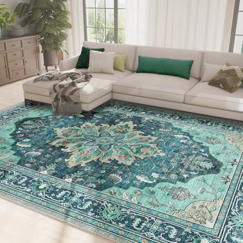Alfombra Lavable, Antideslizante, Alfombras para Salón, Alfombras de Cocina, 8x10 Verde azulado - Imagen 1 de 7
