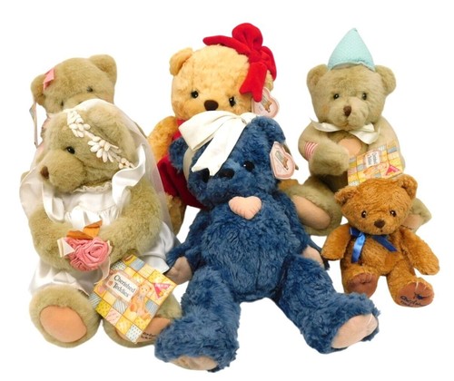 6 Stück Enesco Dakin Cherished Teddies Plüschbären blau Herz rot Kleid