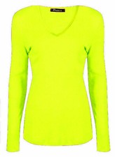Women New V Neck T Shirt Plain Basic Long Sleeve Stretch Ladies Top 8-26