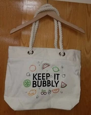 NEW Cute KEEP IT BUBBLY Cotton Canvas Tote Beach Bag Rope Handle Zipper Drinks