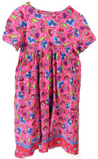 Hanna Andersson Girls 130 8 Dress Pink Floral Short Sleeve Button Back EUC