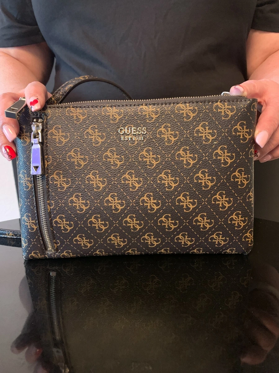 GUESS Naya Double Zip Small Crossbody Bag Brown 45
