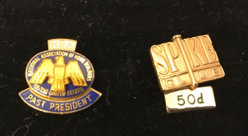 2 Vintage HBA Tie Tack Pins Past President Spike Club Fun 10k GF