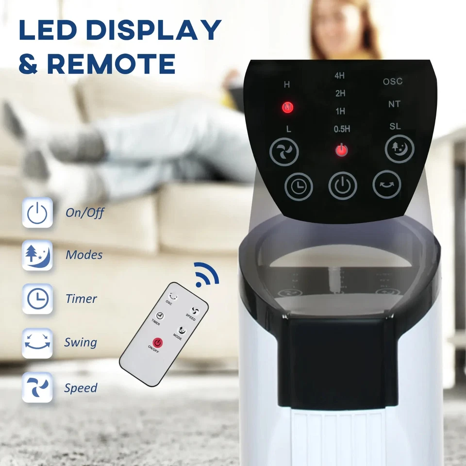 Freestanding Tower Fan, 3 Speed 3 Mode, 7.5H Timer, Oscillating, LED - Image 3 of 4