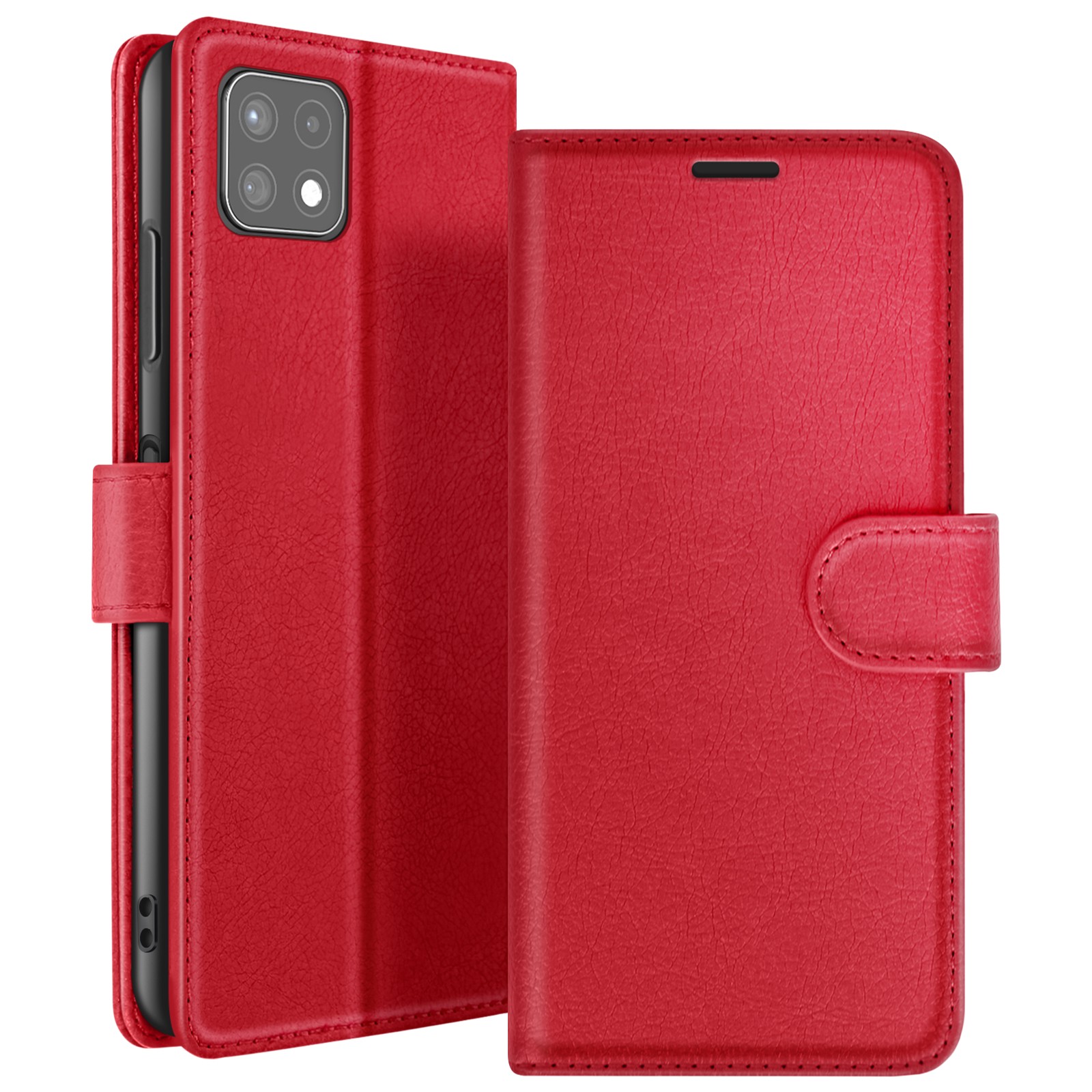Étui portefeuille rouge en cuir pour Galaxy A22 5G avec support