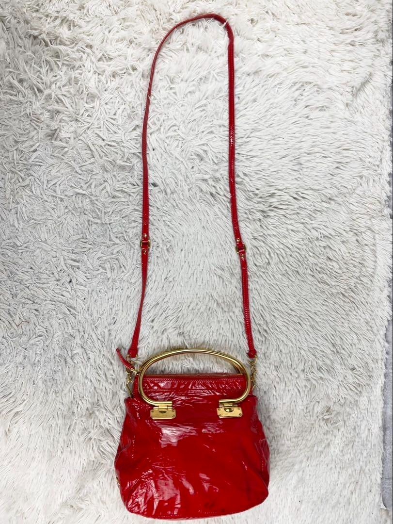 Miu Miu 2way Handbag Shoulder Bag Red Patent Leather 186