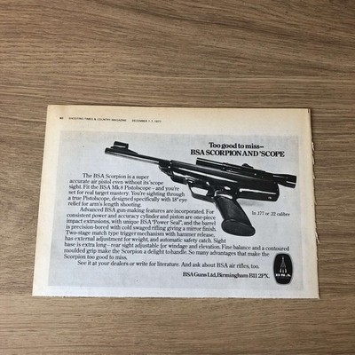 GUNS143 MAGAZIN WERBUNG 6X9 BSA SCORPION MIT MK 8 PISTOLENFERNROHR