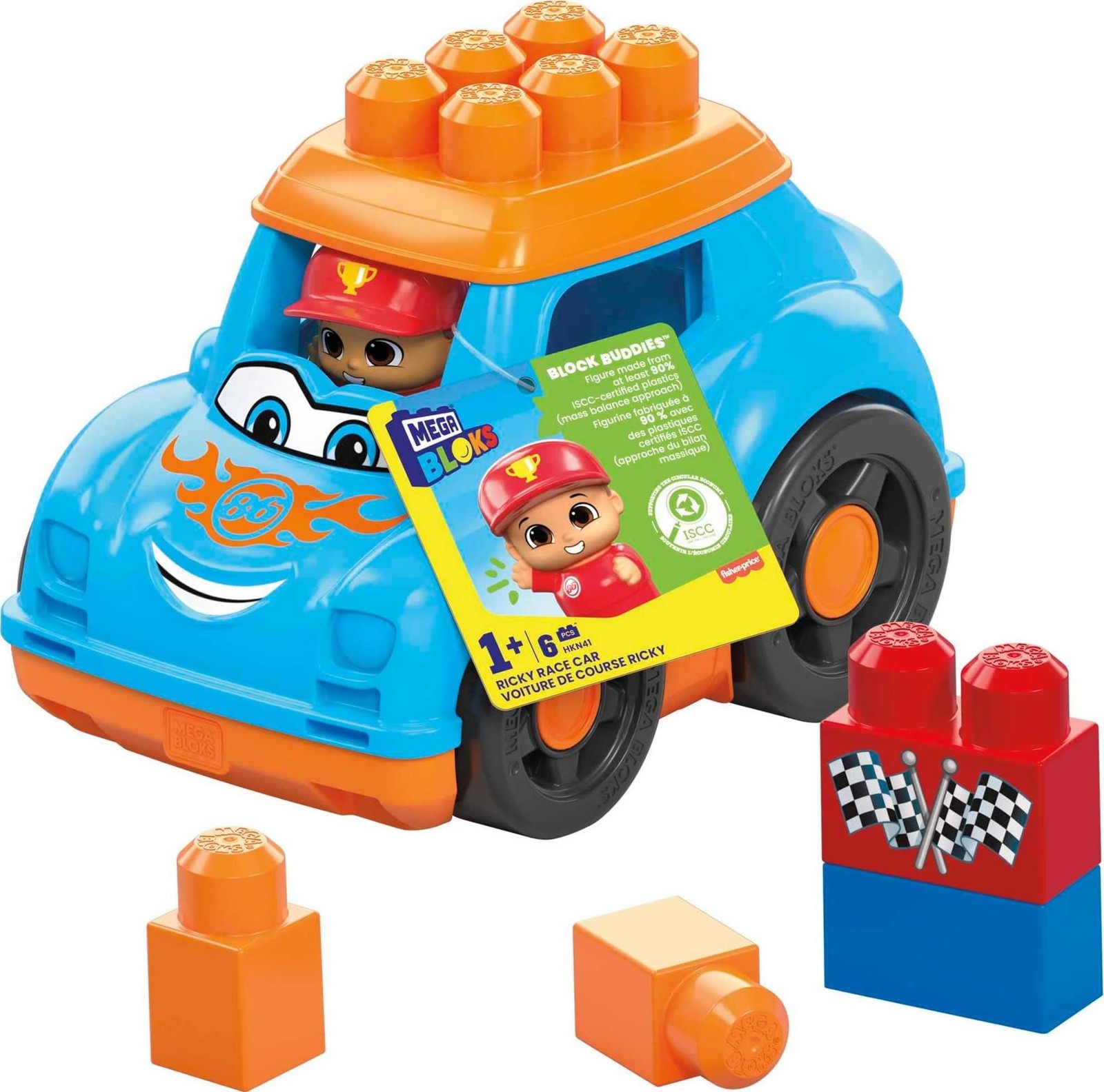 Mega BLOKS First Builders Toddler Building Blocks Toy Set Ricky Race Car with 6 5590₽