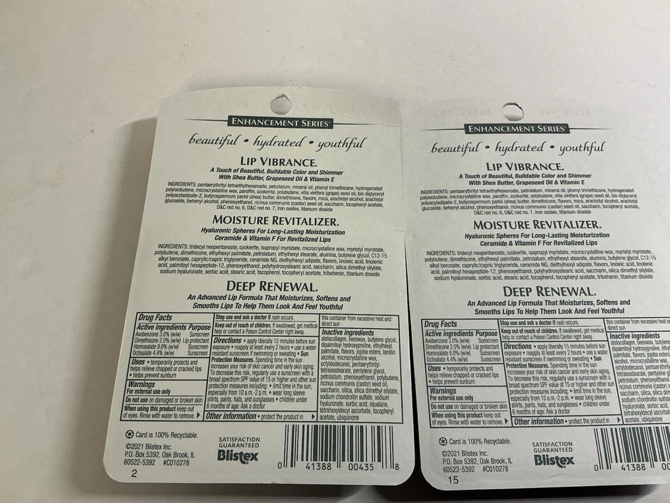 Blistex Enhancement Series Bálsamo Labial-Renovación Profunda, Vibración Labial, Hidratación 2 Paquetes Foto 2 de 2