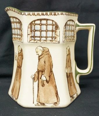Royal Doulton Jarra Monje Figuras Enrejado Ventanas Crema Marrón Ewer - Imagen 1 de 4
