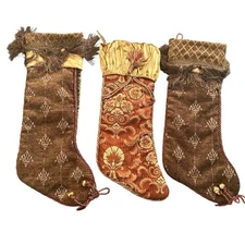 LOT OF 3 Villa Bacci Red Gold Tapestry Christmas Stocking Tassel Bell 2008 24"