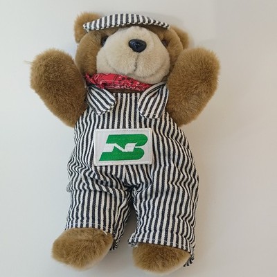 Greystone Train Conductor Trudy Railroad Bear Plush Overalls  10in