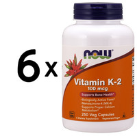 6 X NOW Foods Vitamin K-2, 100Mcg - 250 Vcaps (208,32 Eur/Kg)
