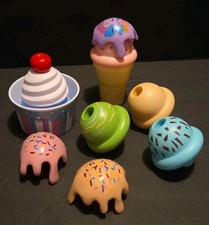 Ice Cream Counter Toy Ice Cream Cone Sundea Cup Toppings 11 Pc Lot Play Food EC